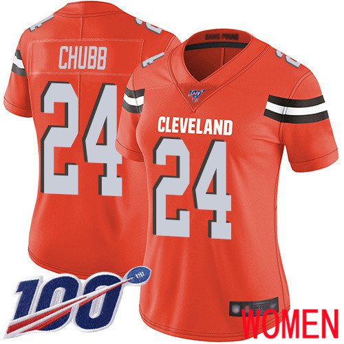 Cleveland Browns Nick Chubb Women Orange Limited Jersey #24 NFL Football Alternate 100th Season Vapor Untouchable->youth nhl jersey->Youth Jersey